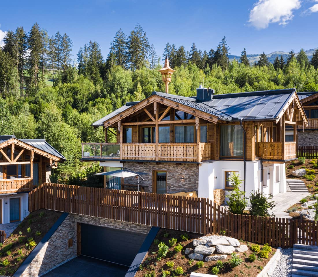 Modern chalet surrounded by nature.