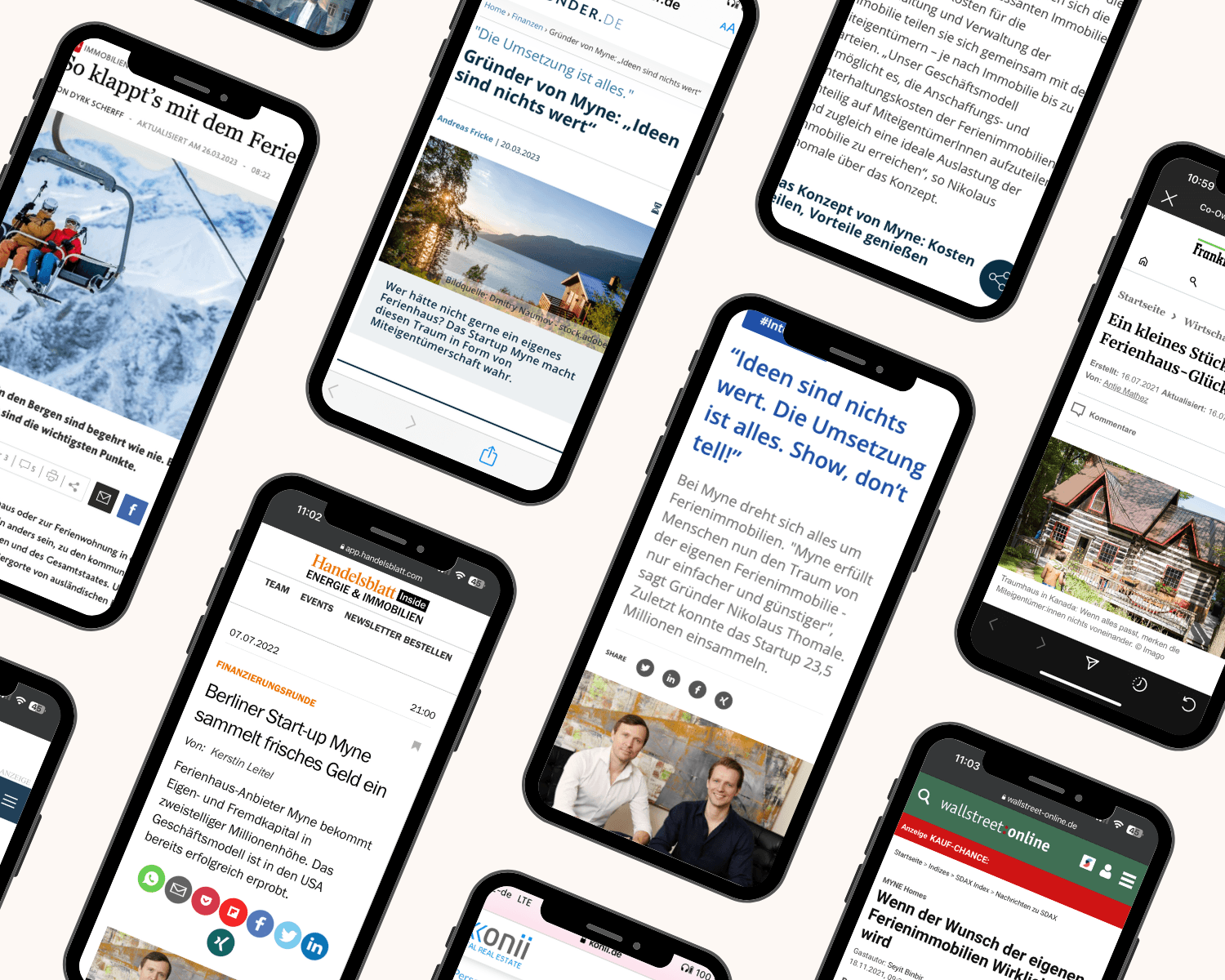 Smartphones with news articles about MYNE Homes.