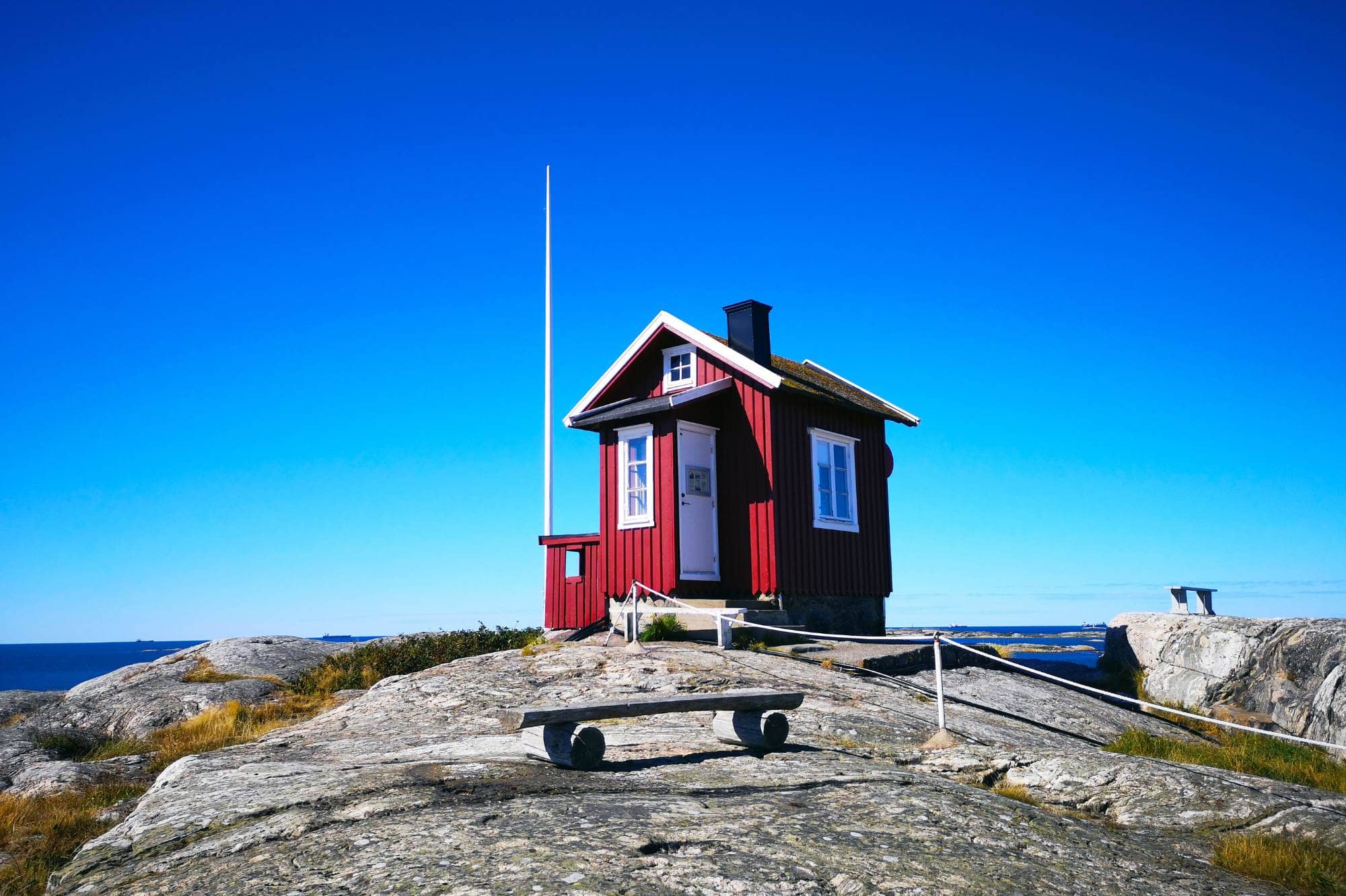 Traditional small Swedish sauna by the coast.