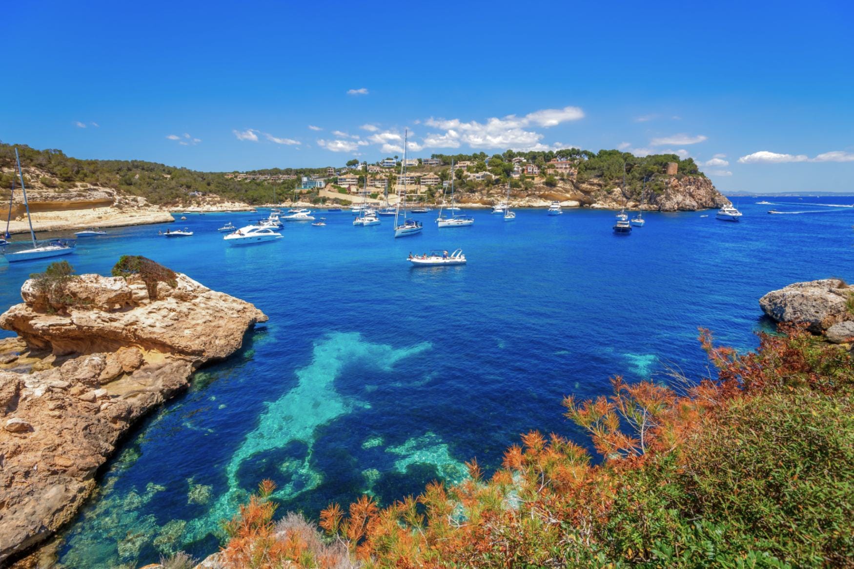 Bay with boats and yachts in Mallorca.