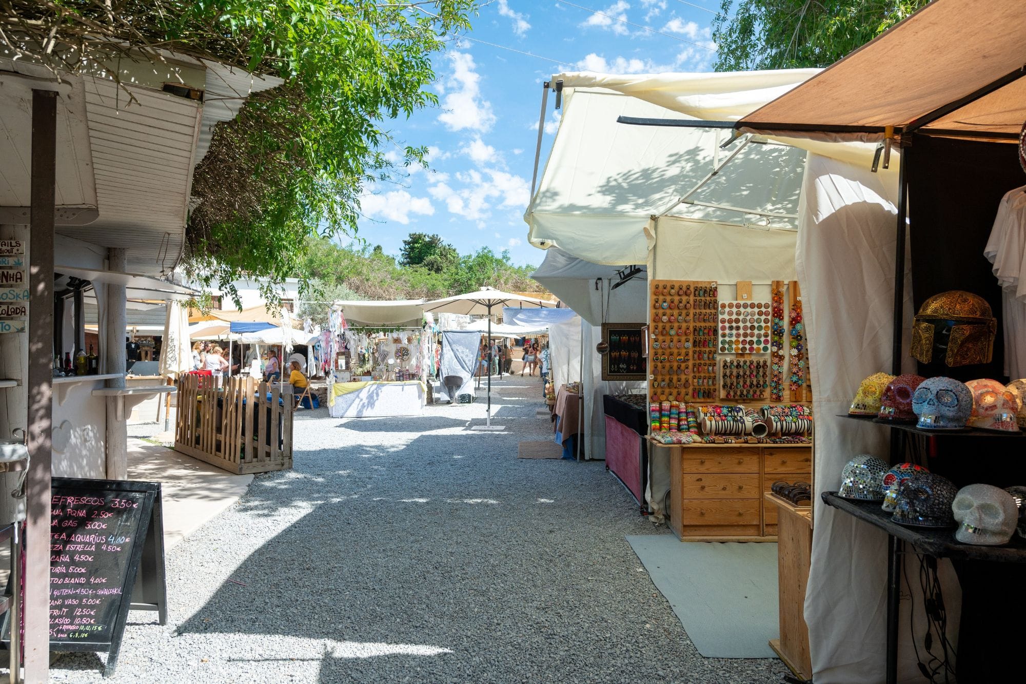 Different stands of a hippy market in Las Dalias in Ibiza.
