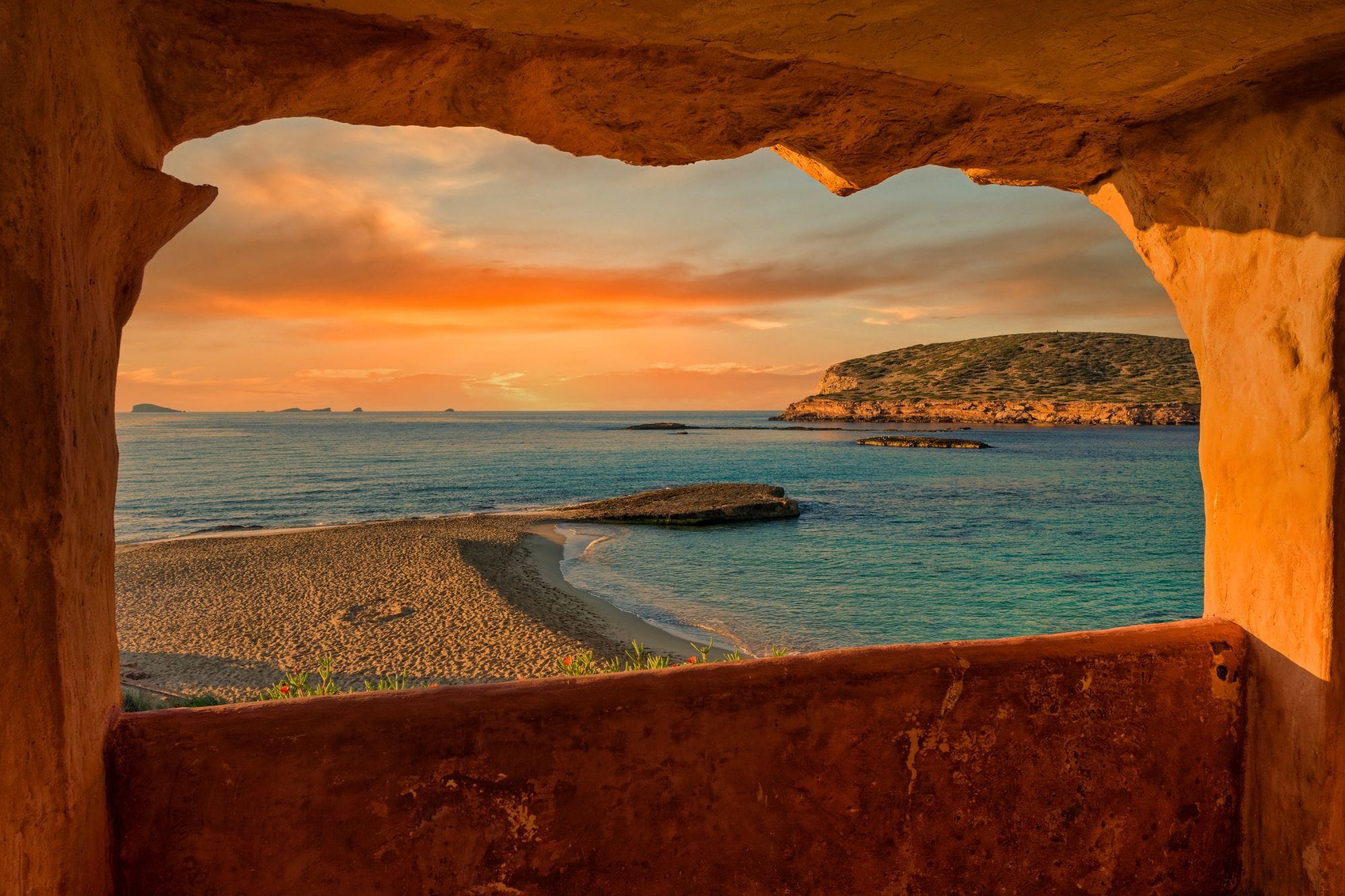 View of a sunset at Cala Comte in Ibiza.